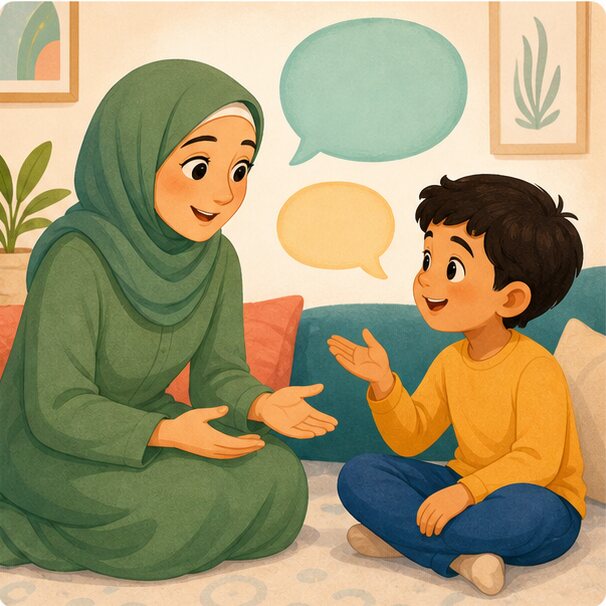 والدة وطفل يتحاوران بهدوء