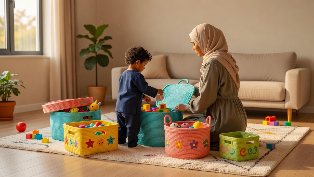 كيفية تنظيم ألعاب الأطفال بصناديق ملونة لتعزيز النظام اليومي