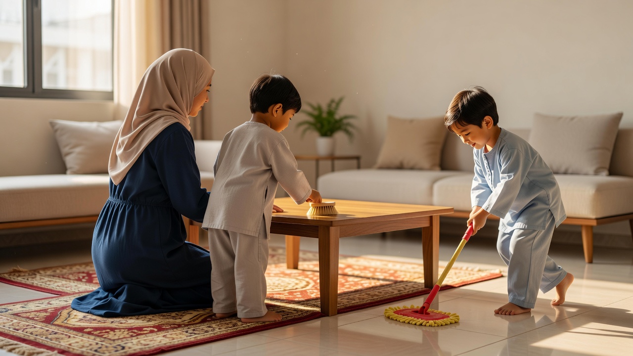 كيف تساعد طفلك في أعمال المنزل: تنظيف الطاولة ومسح الأرضيات بطريقة ممتعة