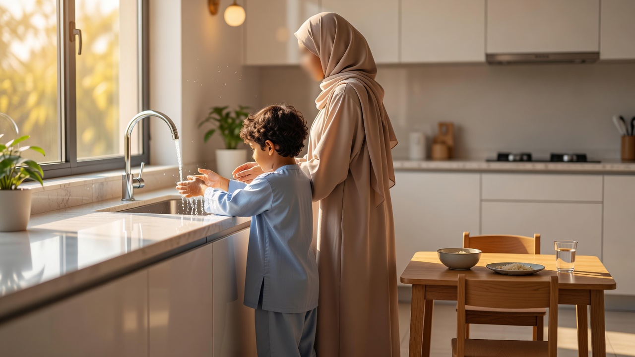 غسل اليدين والوجه بعد الطعام: دليل للوالدين لتعزيز آداب الأكل عند الأطفال